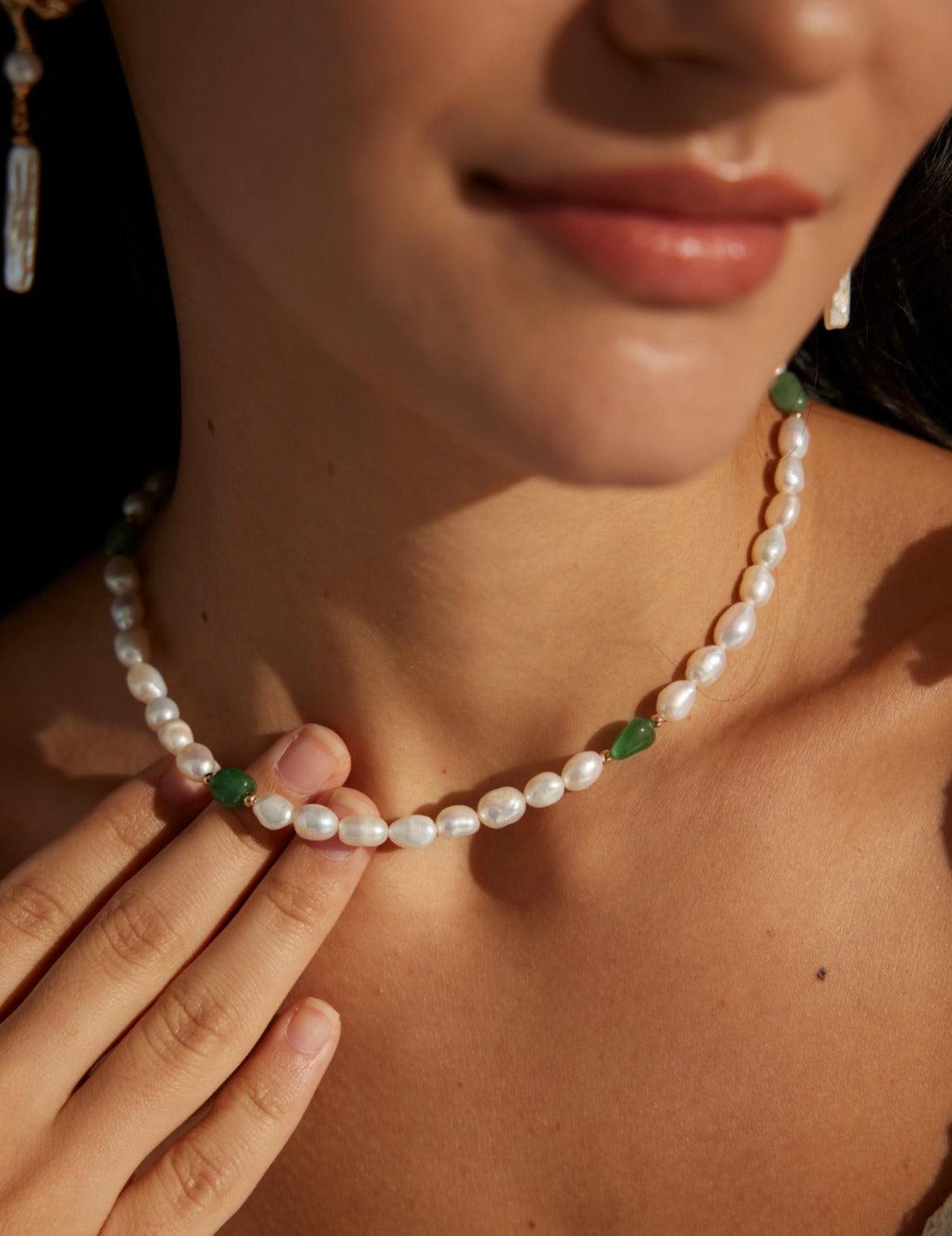 Minimalist Style Jasper Pearl Beaded Necklace - Gembea Jewelry