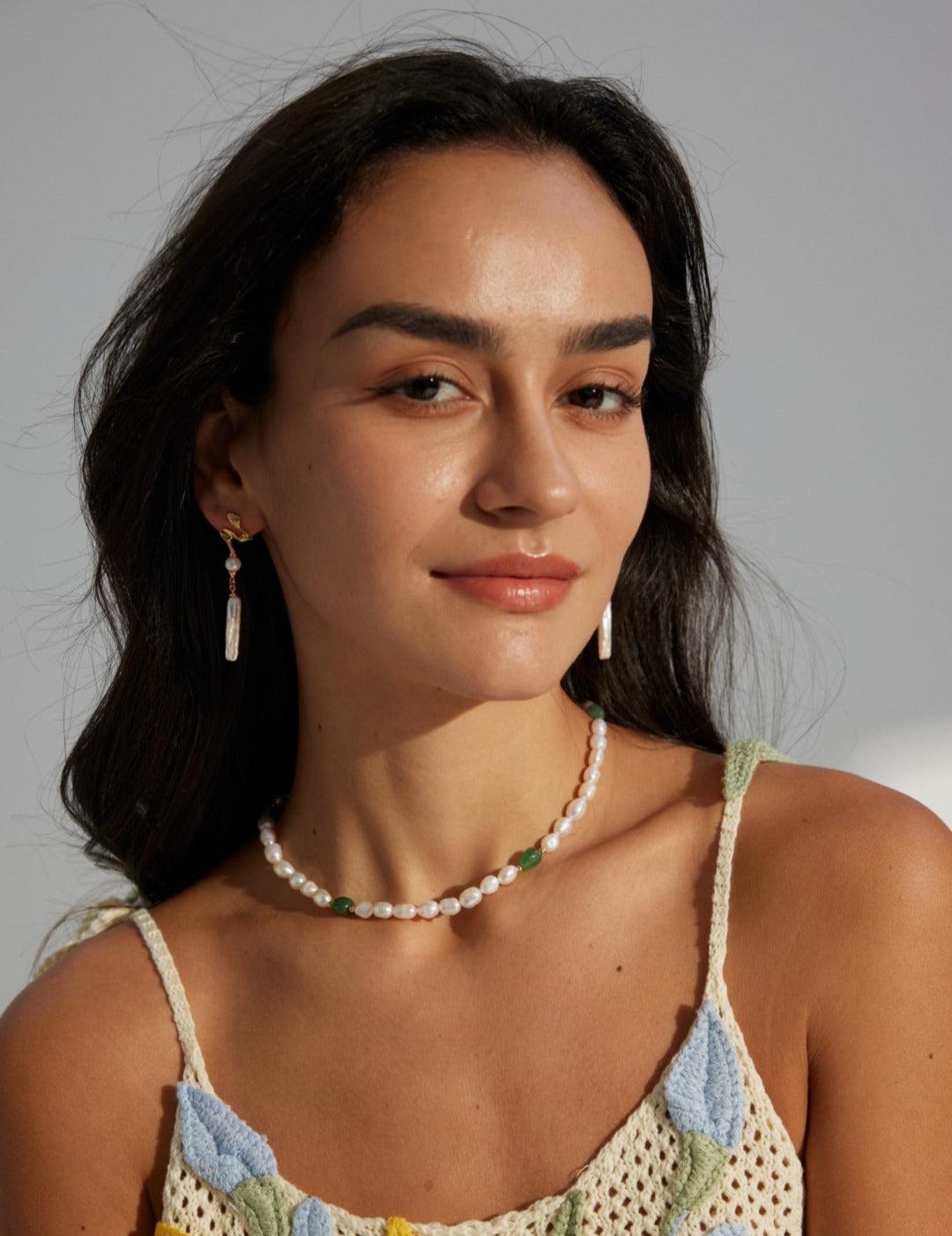 Minimalist Style Jasper Pearl Beaded Necklace - Gembea Jewelry