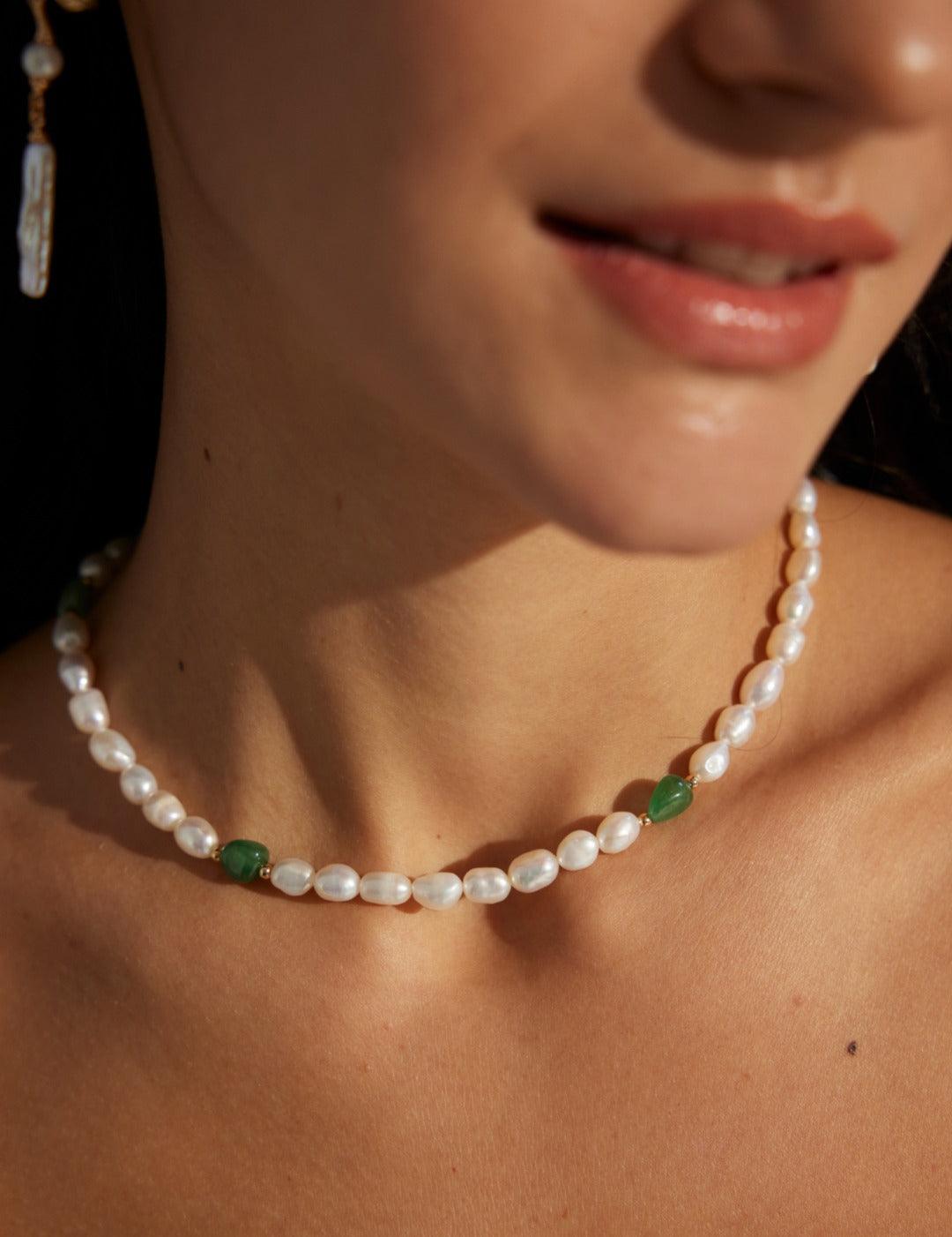 Minimalist Style Jasper Pearl Beaded Necklace - Gembea Jewelry