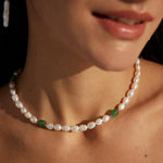 Minimalist Style Jasper Pearl Beaded Necklace - Gembea Jewelry