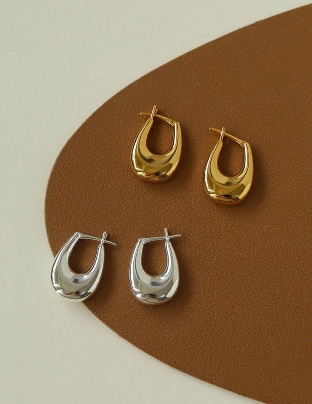 Minimalist U-shaped Drop Hoop Earring Buckle - Gembea Jewelry
