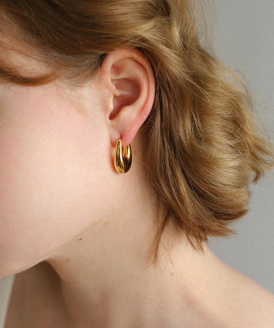 Minimalist U-shaped Drop Hoop Earring Buckle - Gembea Jewelry