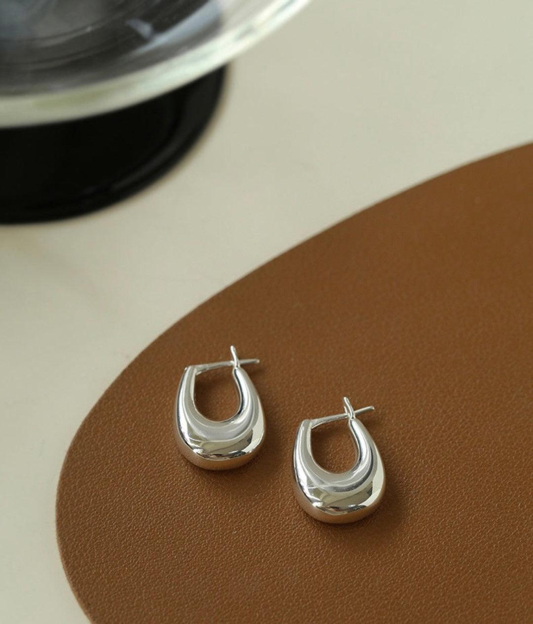 Minimalist U-shaped Drop Hoop Earring Buckle - Gembea Jewelry
