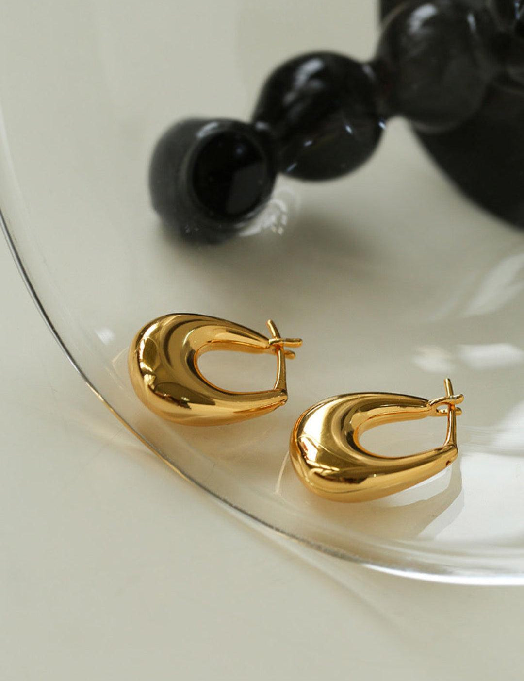 Minimalist U-shaped Drop Hoop Earring Buckle - Gembea Jewelry