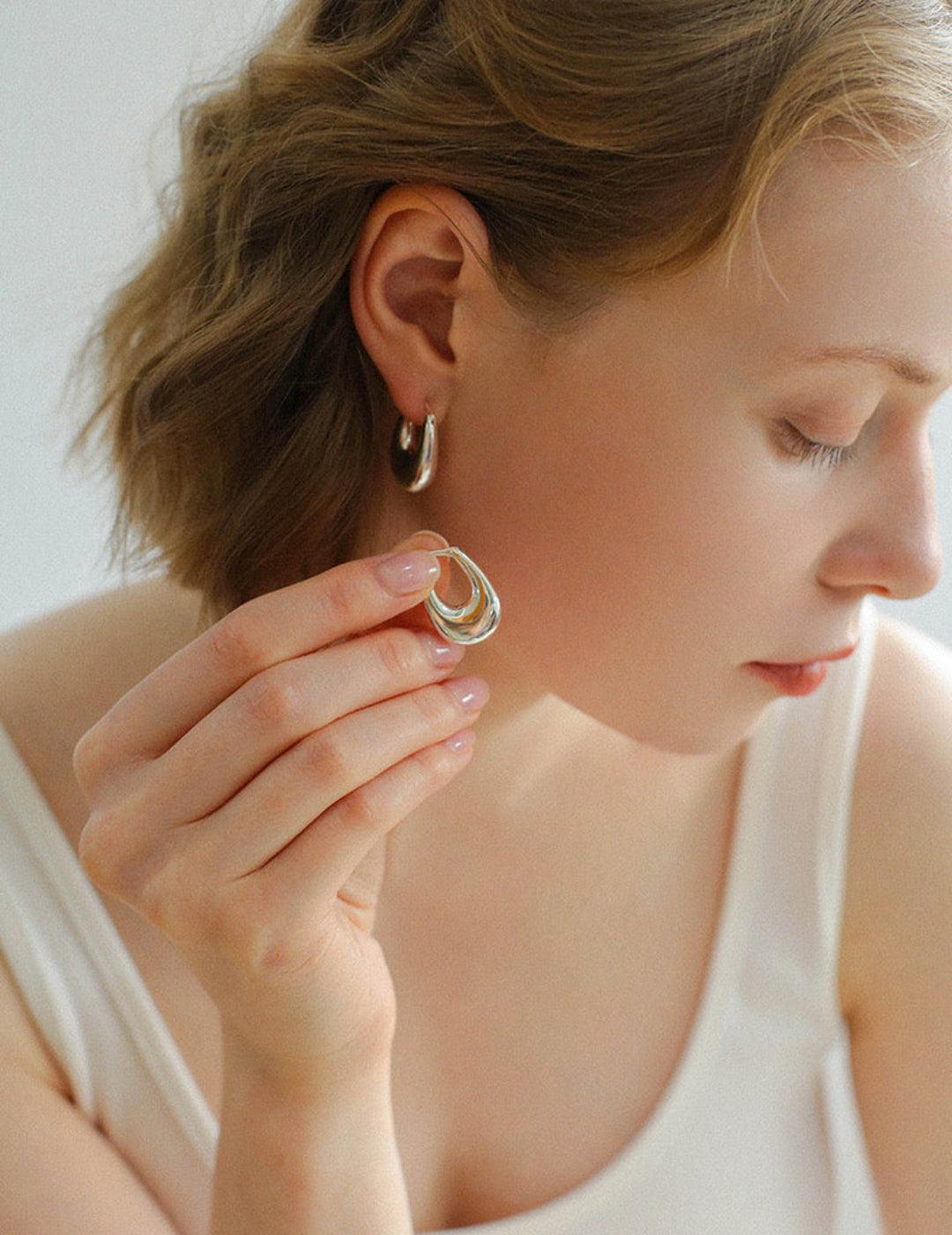 Minimalist U-shaped Drop Hoop Earring Buckle - Gembea Jewelry