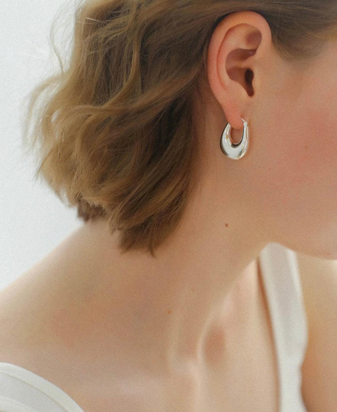 Minimalist U-shaped Drop Hoop Earring Buckle - Gembea Jewelry
