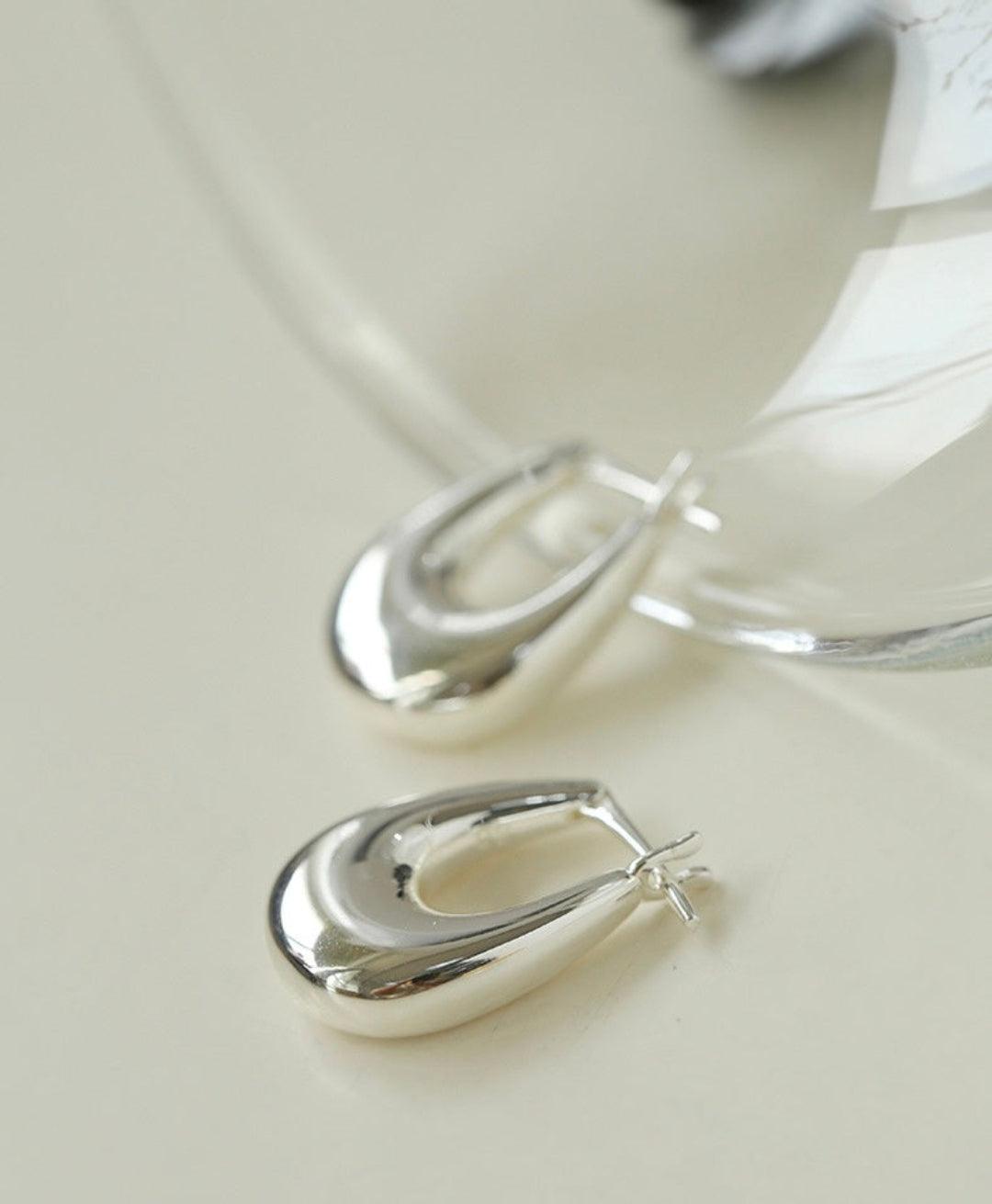 Minimalist U-shaped Drop Hoop Earring Buckle - Gembea Jewelry