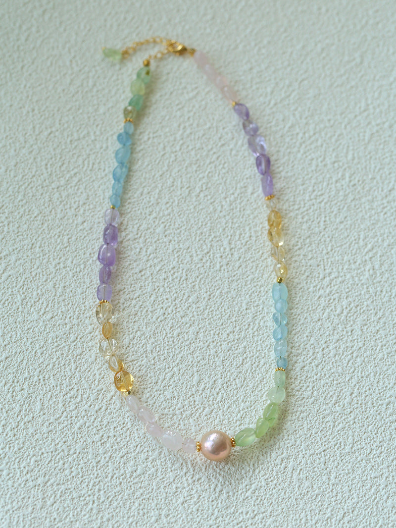 Mixed Gemstone Baroque Pearl Beaded Necklace gembea jewelry