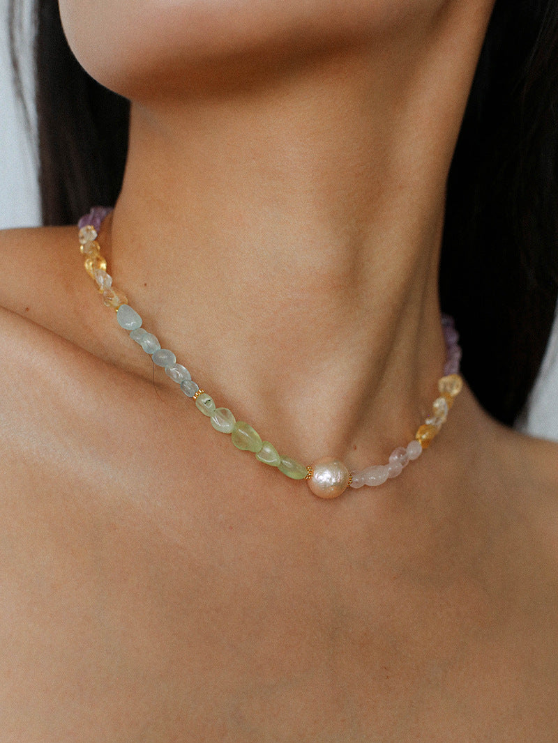 Mixed Gemstone Baroque Pearl Beaded Necklace gembea jewelry