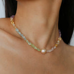 Mixed Gemstone Baroque Pearl Beaded Necklace gembea jewelry