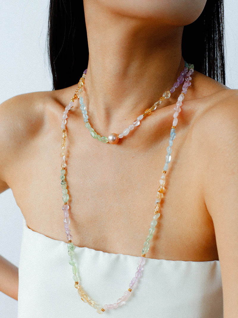 Mixed Gemstone Baroque Pearl Beaded Necklace gembea jewelry