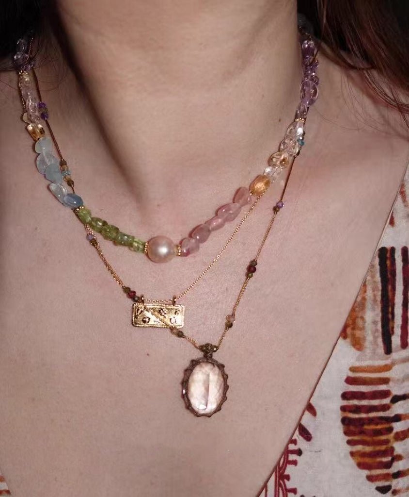 Mixed Gemstone Baroque Pearl Beaded Necklace  gembea jewelry