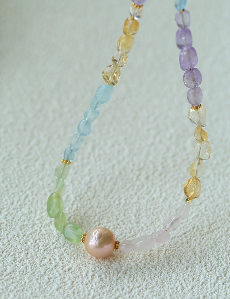 Mixed Gemstone Baroque Pearl Beaded Necklace  gembea jewelry