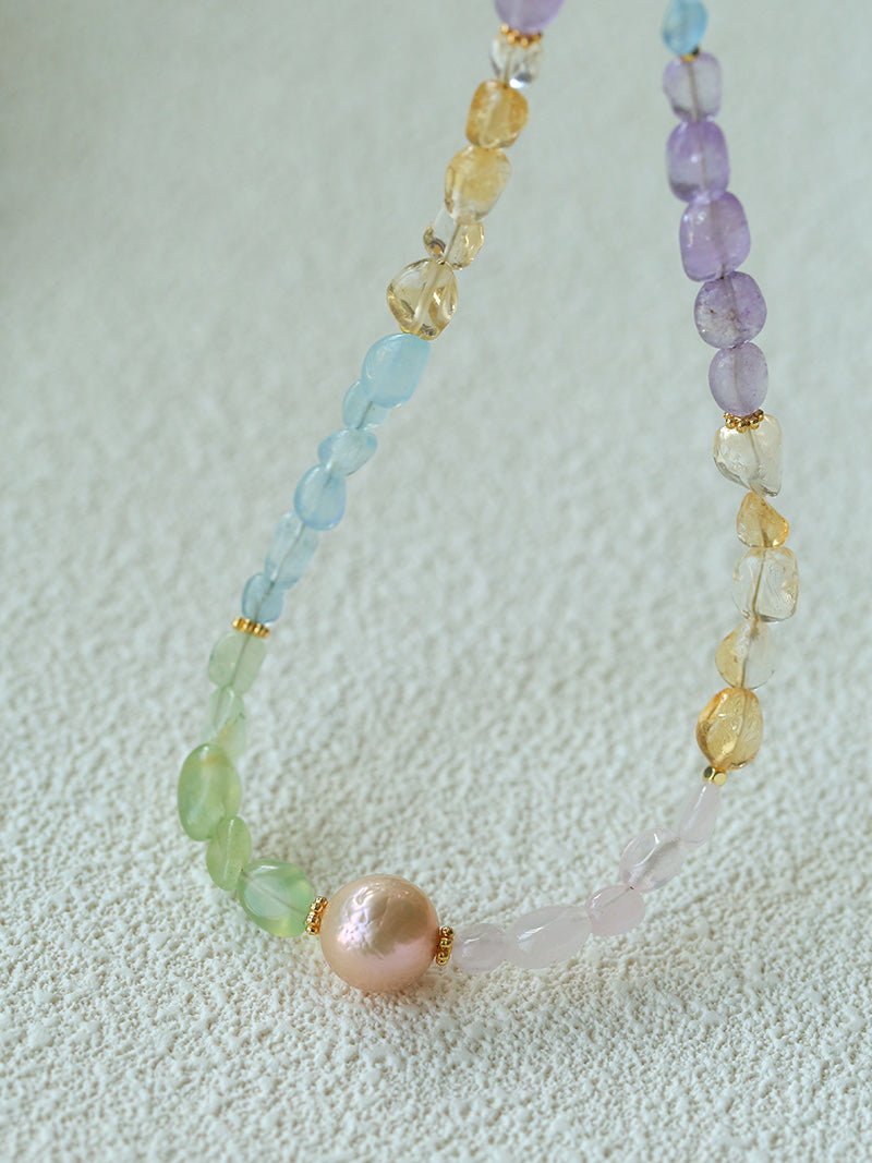 Mixed Gemstone Baroque Pearl Beaded Necklace  gembea jewelry
