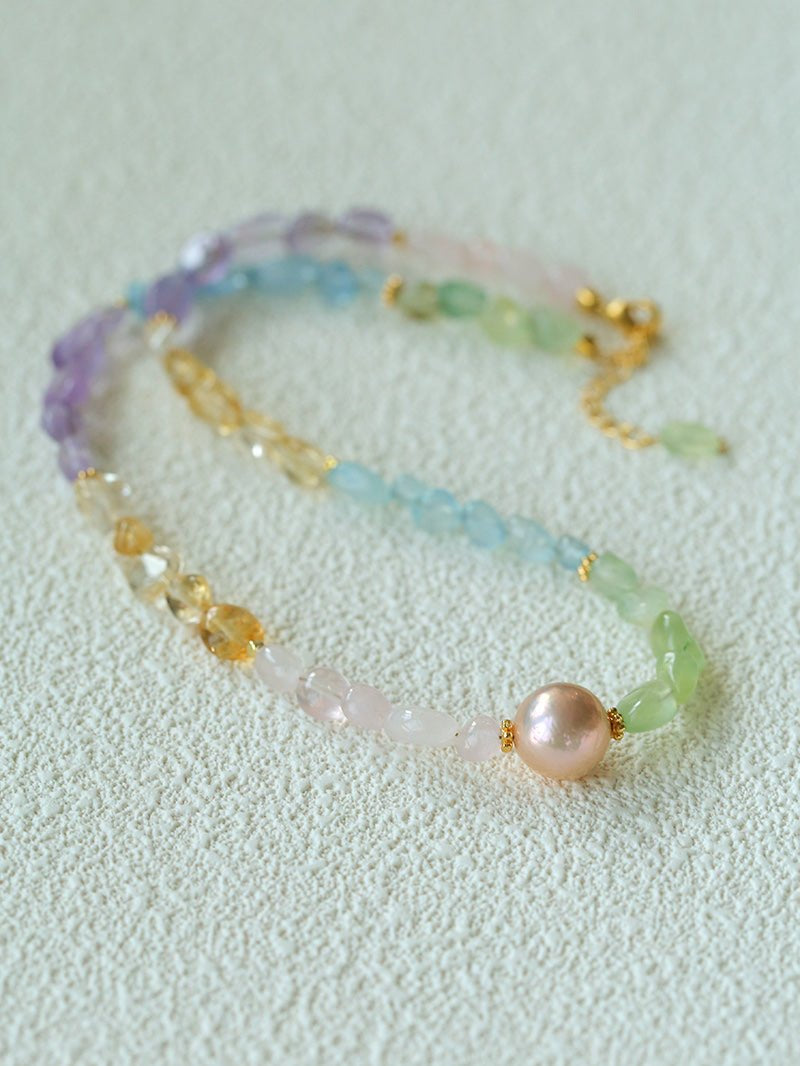 Mixed Gemstone Baroque Pearl Beaded Necklace  gembea jewelry