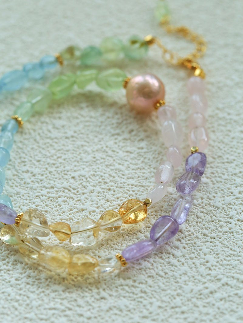 Mixed Gemstone Baroque Pearl Beaded Necklace  gembea jewelry