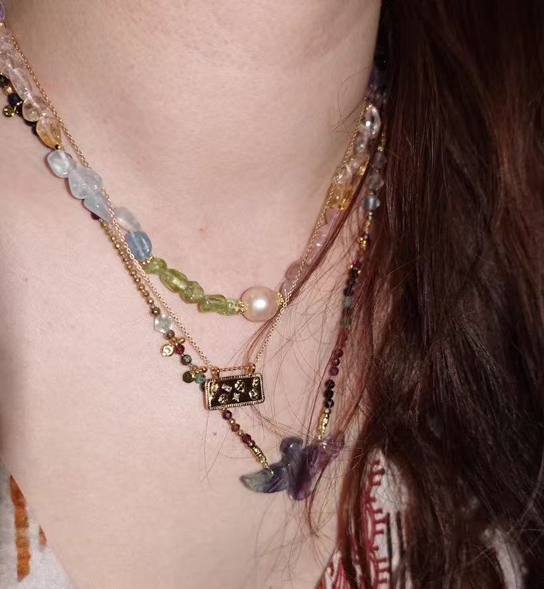 Mixed Gemstone Baroque Pearl Beaded Necklace  gembea jewelry