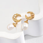 Moon Shaped Pearl Drop Earrings Gembea - Gembea Jewelry
