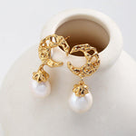 Moon Shaped Pearl Drop Earrings Gembea - Gembea Jewelry