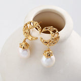 Moon Shaped Pearl Drop Earrings Gembea - Gembea Jewelry