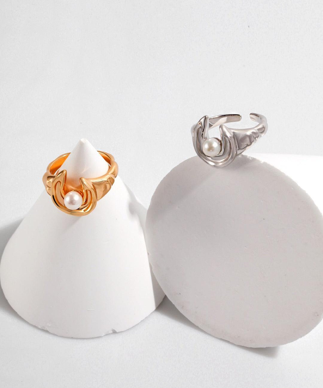 Moon shape Freshwater Pearl Open Ring - Gembea Jewelry