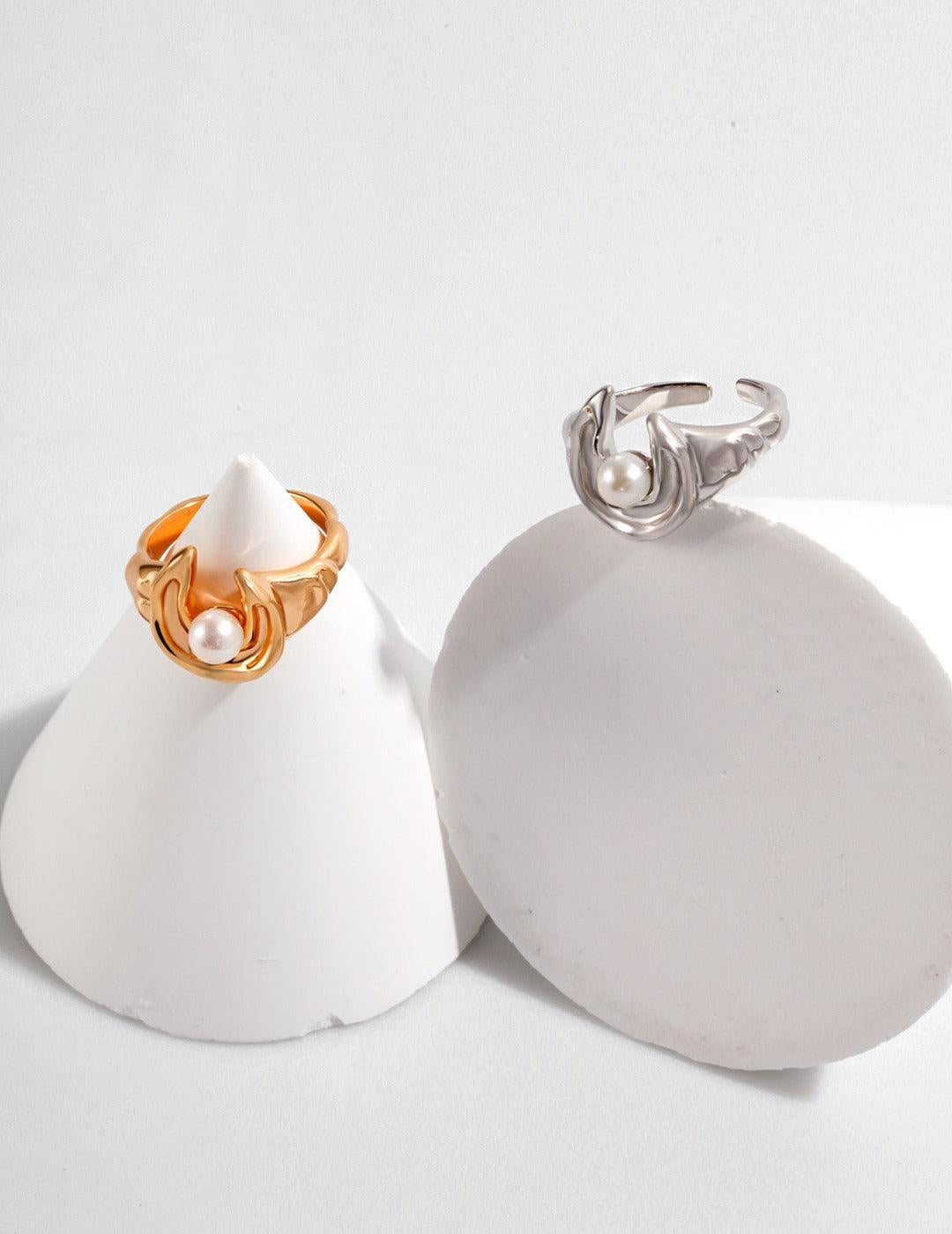 Moon shape Freshwater Pearl Open Ring - Gembea Jewelry