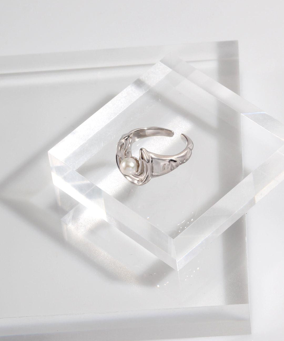 Moon shape Freshwater Pearl Open Ring - Gembea Jewelry