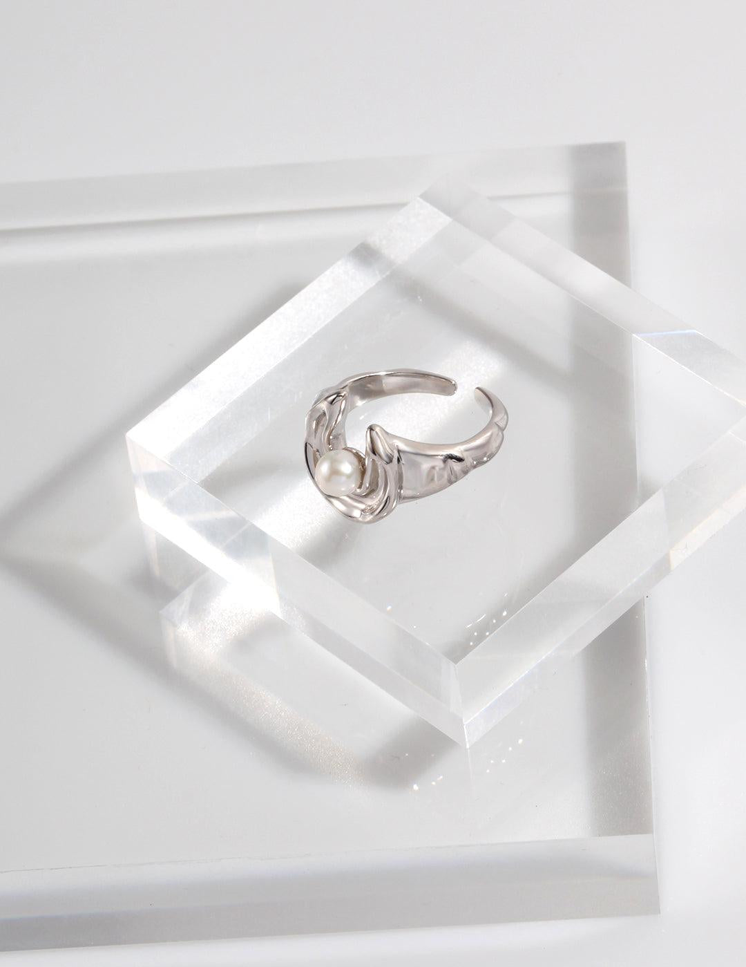 Moon shape Freshwater Pearl Open Ring - Gembea Jewelry