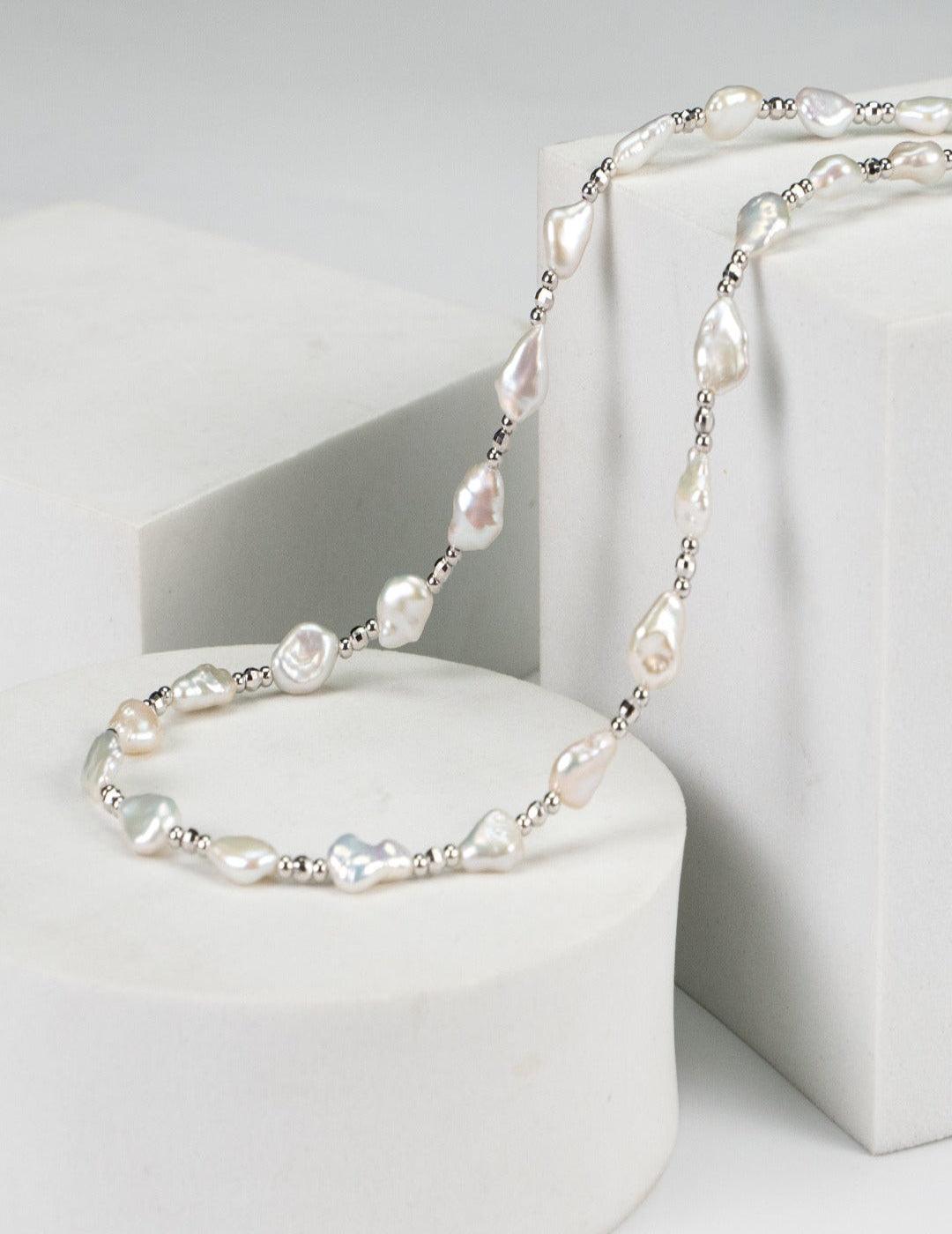 Moonlight Silver Luster Baroque Pearl Necklace-Gembea Jewelry
