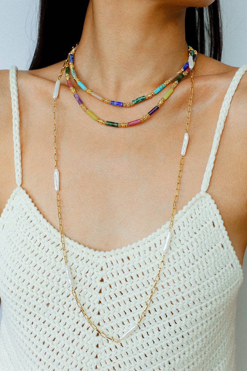Multi-Way Wear Y-Shape Baroque Pearl Chain Necklace gembea jewelry