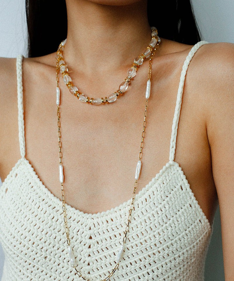 Multi-Way Wear Y-Shape Baroque Pearl Chain Necklace gembea jewelry