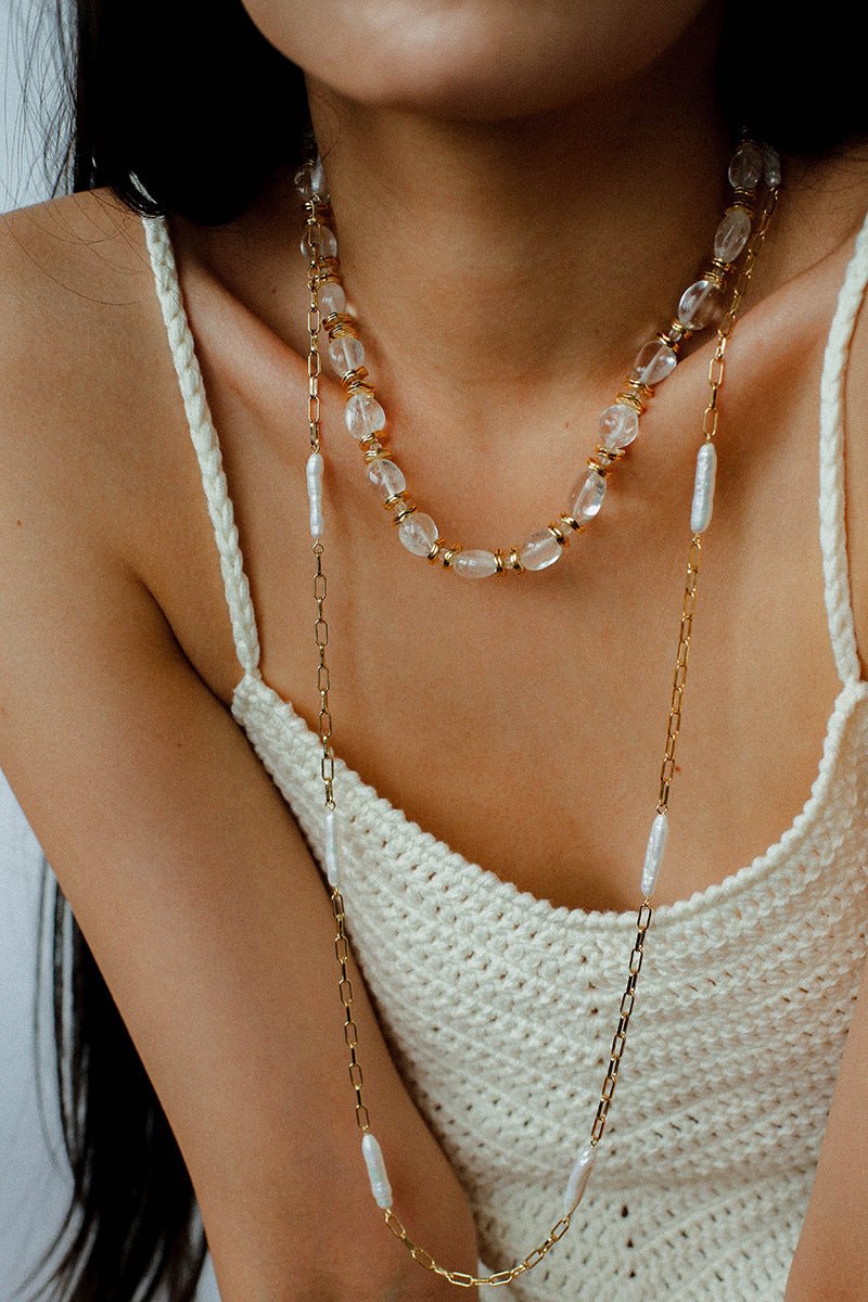 Multi-Way Wear Y-Shape Baroque Pearl Chain Necklace gembea jewelry