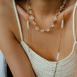 Multi-Way Wear Y-Shape Baroque Pearl Chain Necklace gembea jewelry