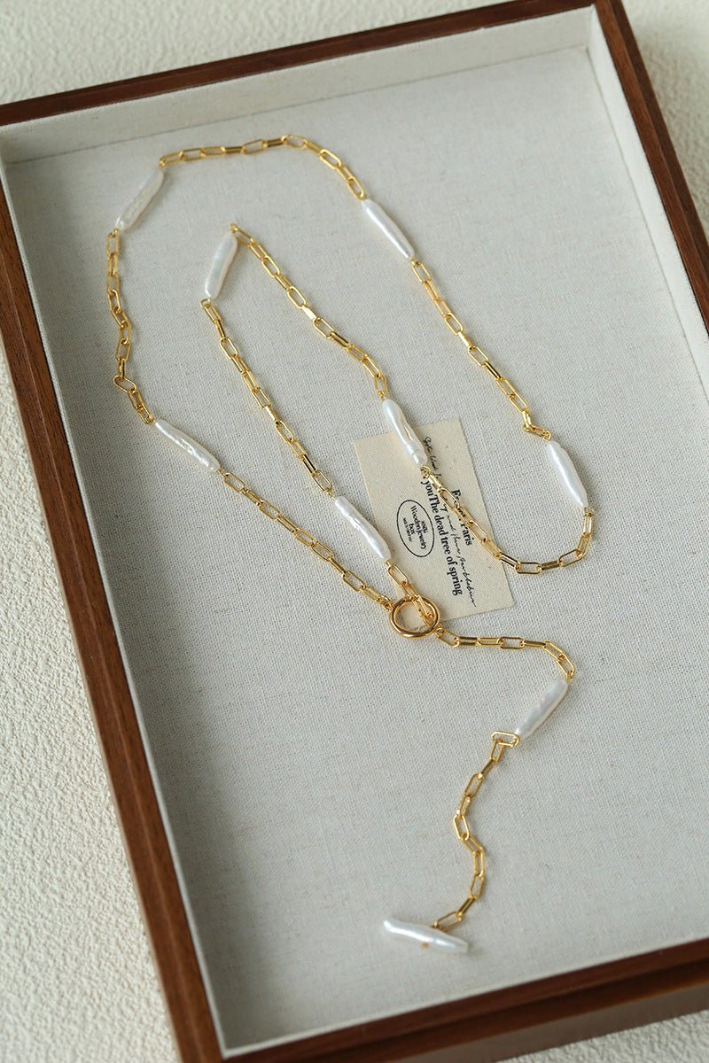 Multi-Way Wear Y-Shape Baroque Pearl Chain Necklace gembea jewelry