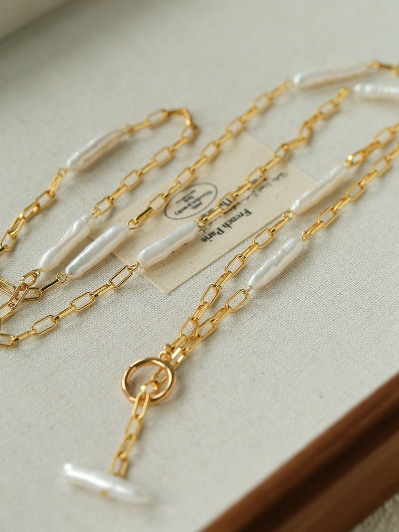 Multi-Way Wear Y-Shape Baroque Pearl Chain Necklace gembea jewelry