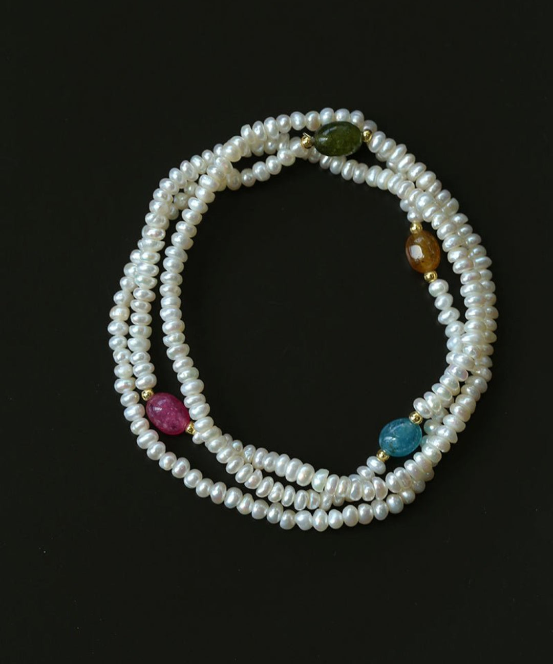 Multi-layer Pearl Color Stone Beaded Bracelet gembea jewelry