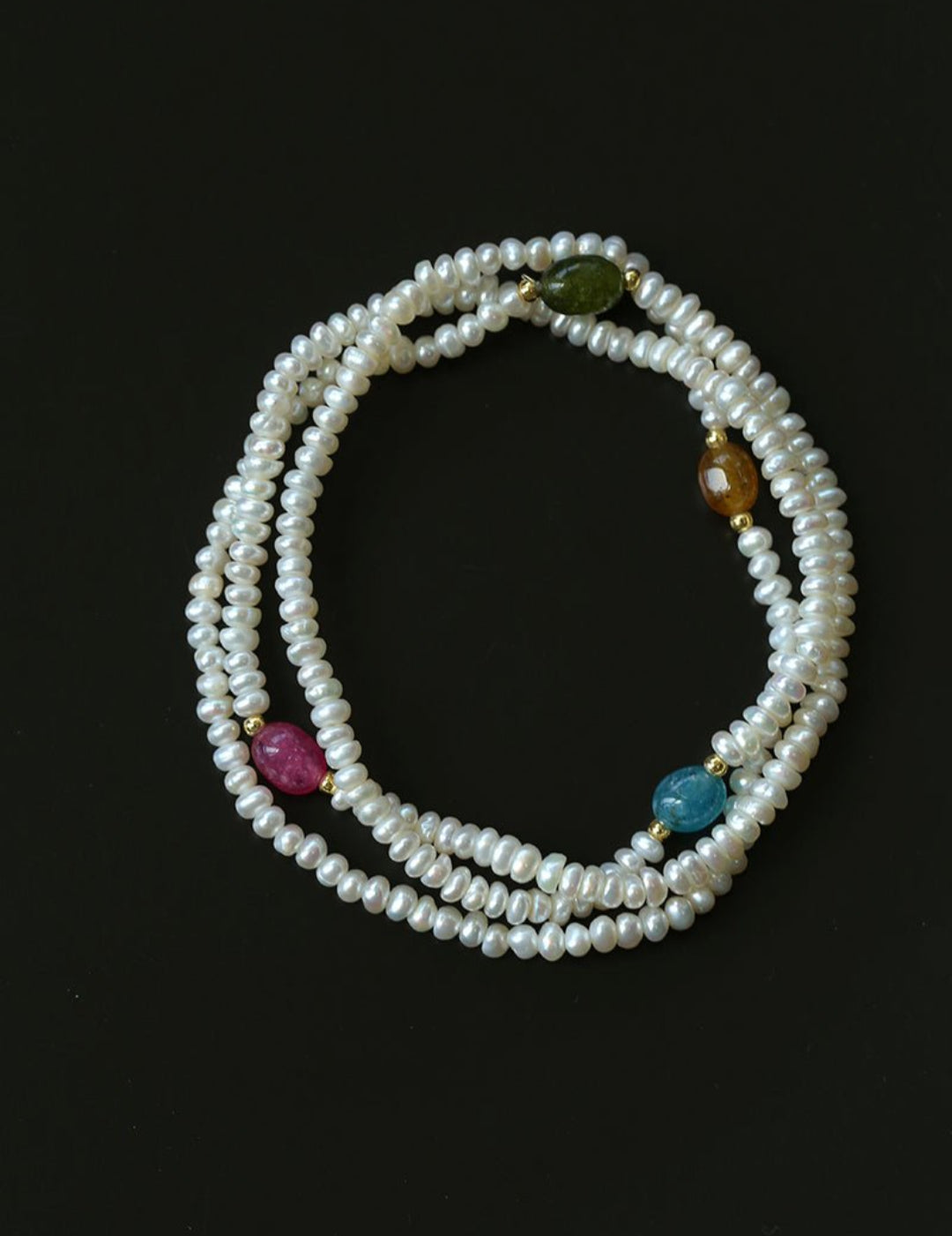 Multi-layer Pearl Color Stone Beaded Bracelet gembea jewelry