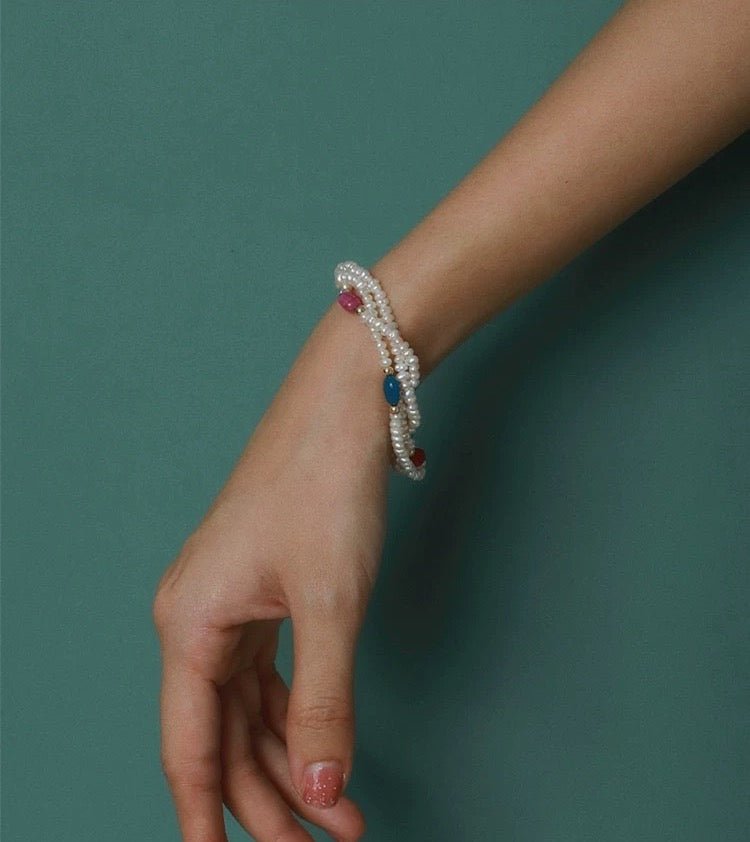 Multi-layer Pearl Color Stone Beaded Bracelet gembea jewelry