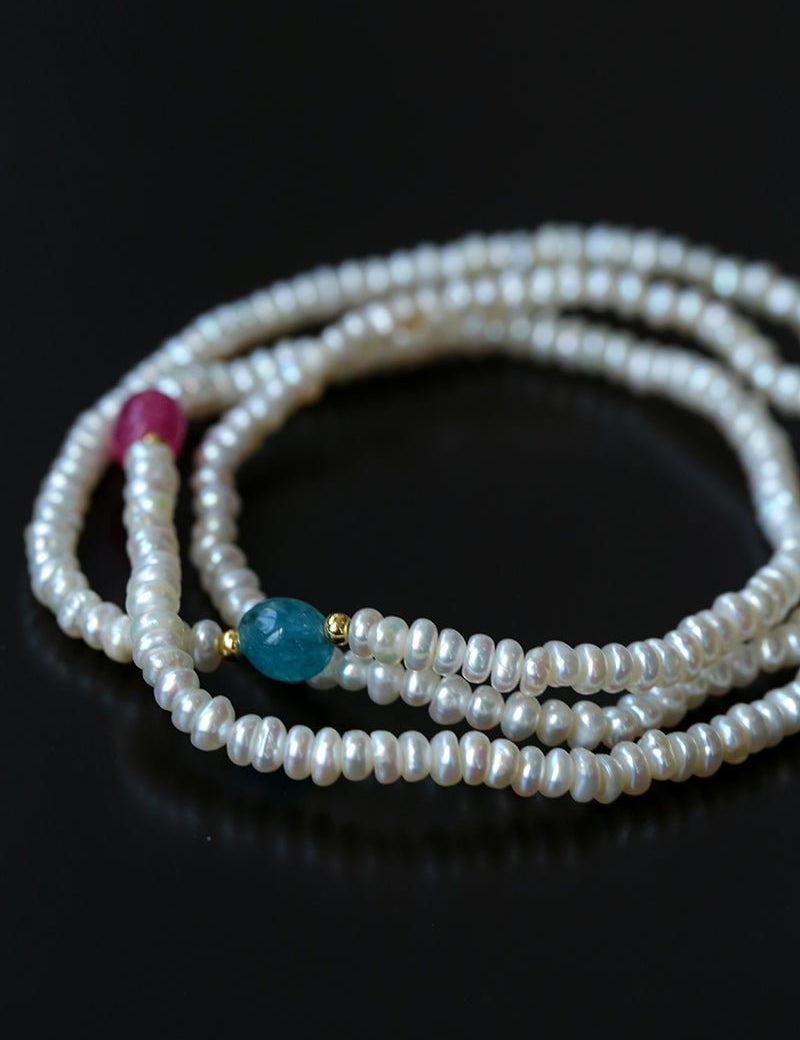 Multi-layer Pearl Color Stone Beaded Bracelet gembea jewelry