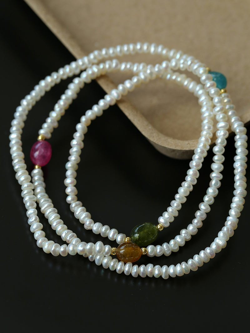 Multi-layer Pearl Color Stone Beaded Bracelet gembea jewelry