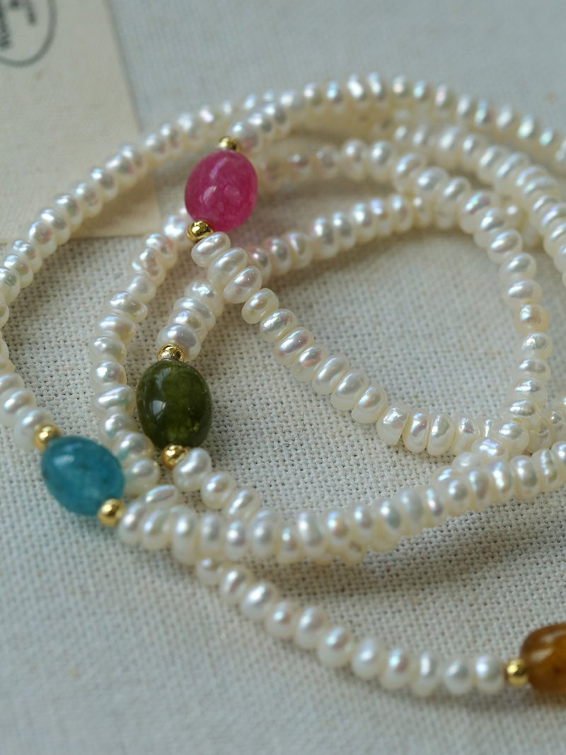 Multi-layer Pearl Color Stone Beaded Bracelet gembea jewelry