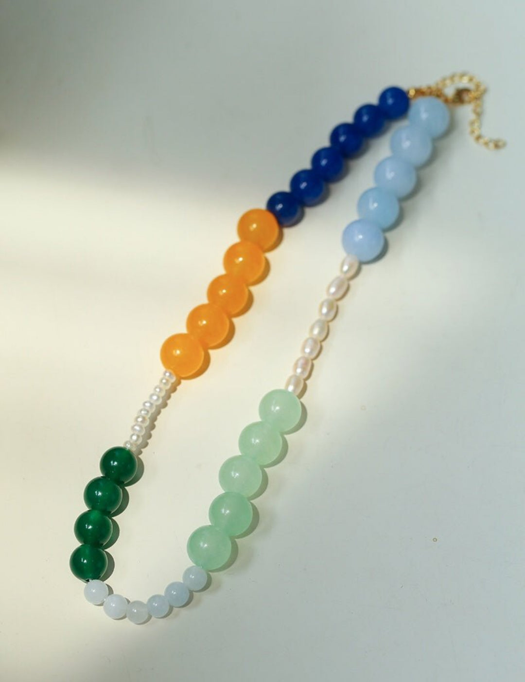Multicolored Gemstone Pearl Beaded Necklace gembea jewelry
