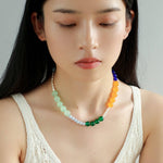 Multicolored Gemstone Pearl Beaded Necklace gembea jewelry