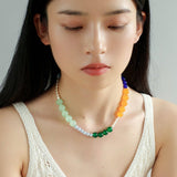 Multicolored Gemstone Pearl Beaded Necklace gembea jewelry