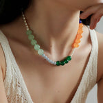 Multicolored Gemstone Pearl Beaded Necklace gembea jewelry