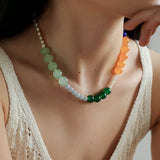 Multicolored Gemstone Pearl Beaded Necklace gembea jewelry