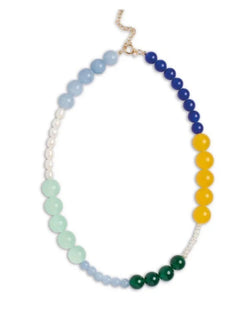 Multicolored Gemstone Pearl Beaded Necklace gembea jewelry