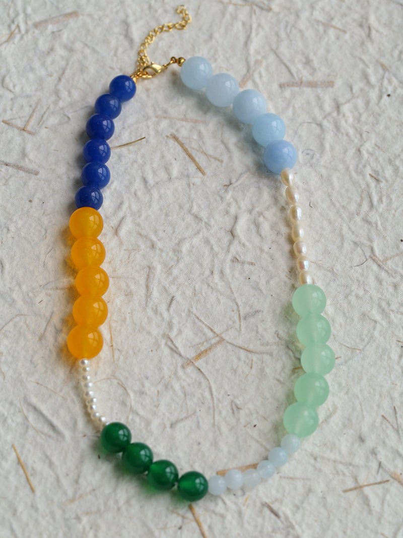Multicolored Gemstone Pearl Beaded Necklace gembea jewelry