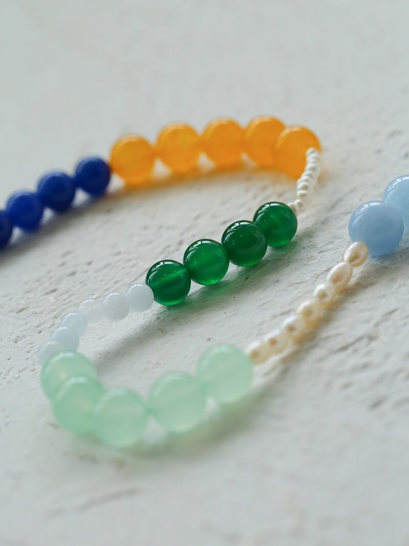 Multicolored Gemstone Pearl Beaded Necklace gembea jewelry