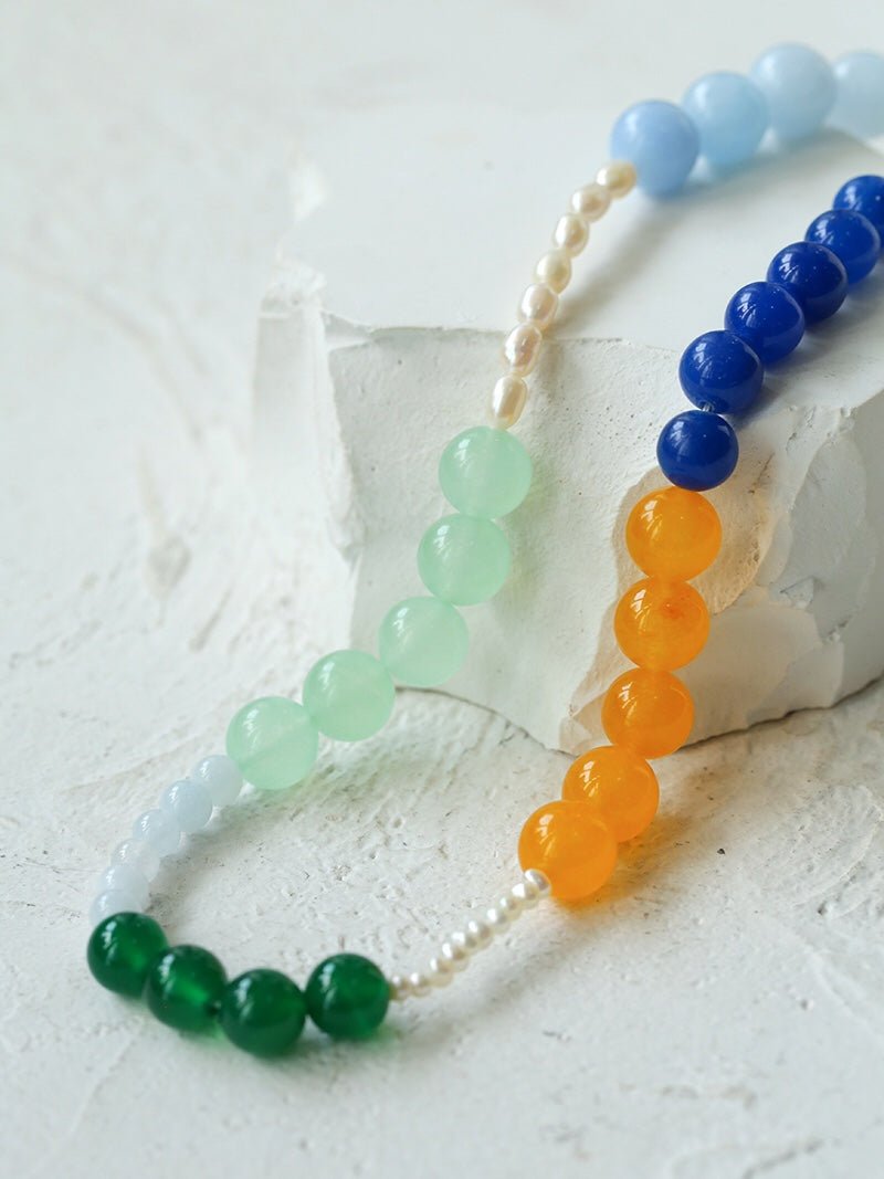 Multicolored Gemstone Pearl Beaded Necklace gembea jewelry